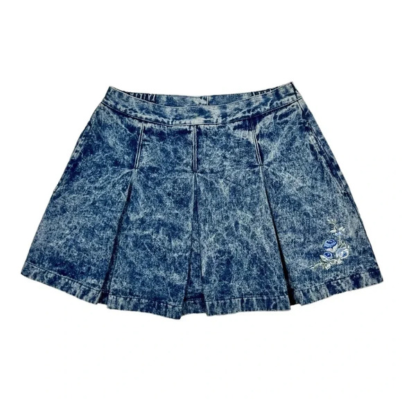 Vintage 90’s Pleated Denim Mini Skirt - Picture 1 of 9
